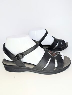 SAS Huarache Genuine Leather Comfort Sandal Black Strappy Made In USA Size 8